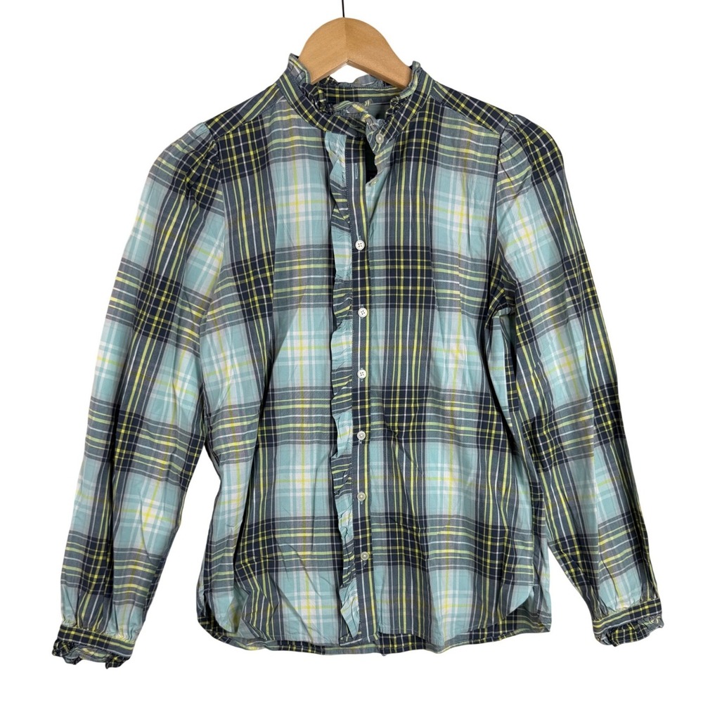 Loft Women's Plaid Long Sleeve Button Down Shirt size XS Green/Blue